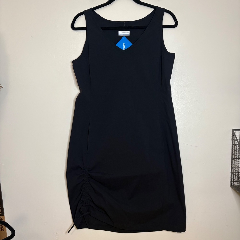 Columbia Omni-Shade Active Fit Dress Women Medium Black NWT Ruched Side Pockets